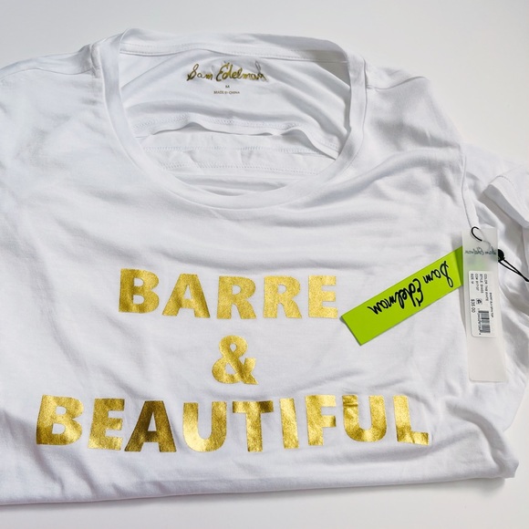 NWT Sam Edelman Barre & Beautiful White Short Sleeve Spin Open Back Tee Size M - Picture 4 of 9